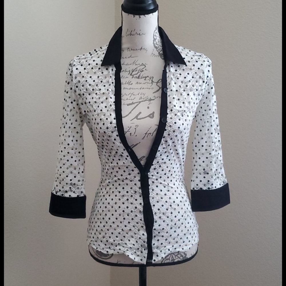 Black and white sheer polka dot top. Small